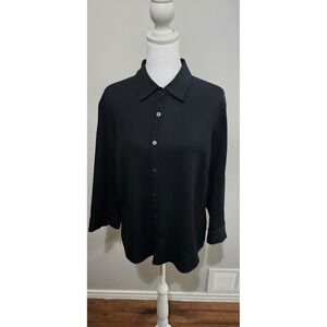 Alex‎ Garfield Textured Button-Down Shirt Sz 12 Black Preppy Capsule Wardrobe